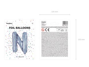 Folinis balionas Raidė "N" 35 cm, sidabrinis/blizgantis kaina ir informacija | Balionai | pigu.lt