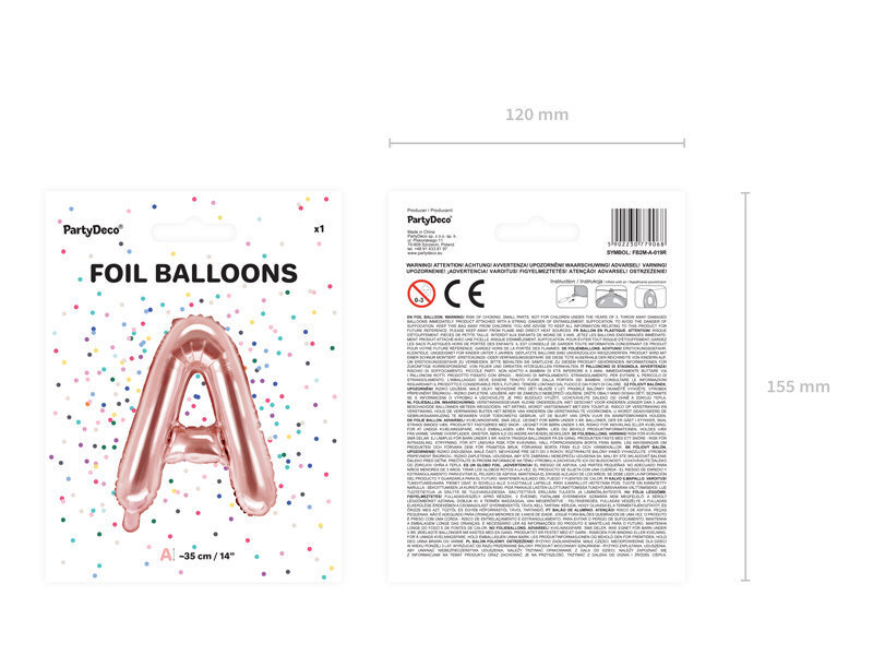 Folinis balionas Raidė "A" 35 cm, rožinis/auksinis kaina ir informacija | Balionai | pigu.lt