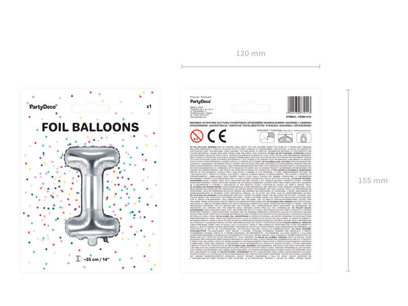 Folinis balionas Raidė "I" 35 cm, sidabrinis kaina ir informacija | Balionai | pigu.lt