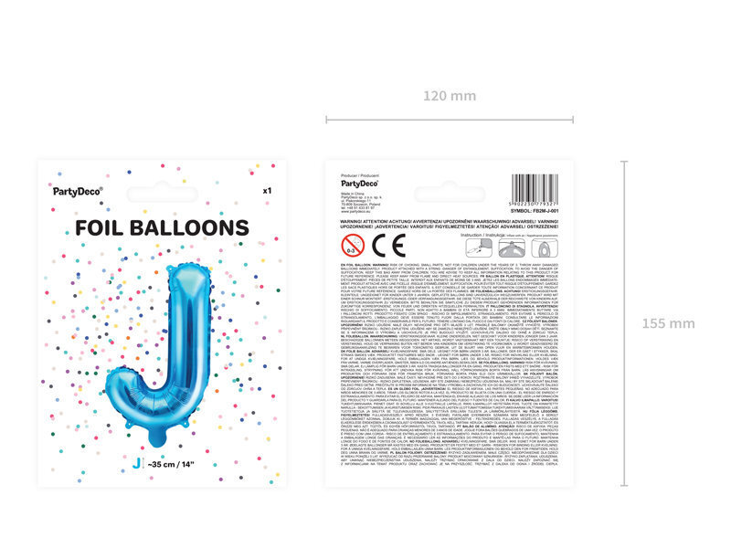 Foliniai balionai Raidė "J" 35 cm, mėlyni, 50 vnt. kaina ir informacija | Balionai | pigu.lt