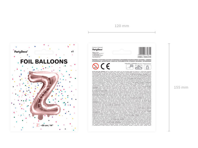Folinis balionas Raidė "Z" 35 cm, rožinis/auksinis kaina ir informacija | Balionai | pigu.lt