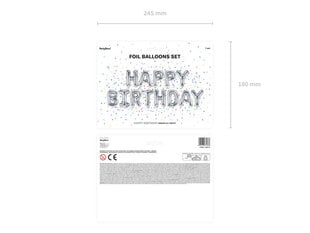 Foliniai balionai Happy Birthday 340x35 cm, sidabriniai, 50 vnt. kaina ir informacija | Balionai | pigu.lt
