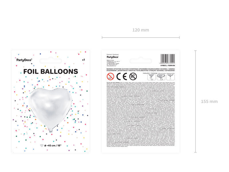 Foliniai balionai Heart 45 cm, balti, 50 vnt. kaina ir informacija | Balionai | pigu.lt