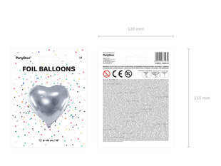 Foliniai balionai Heart 45 cm, sidabriniai, 50 vnt. kaina ir informacija | Balionai | pigu.lt