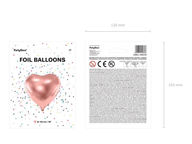 Folinis balionas Heart 45 cm, auskinis/rožinis kaina ir informacija | Balionai | pigu.lt