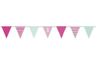 Бумажная гирлянда First Birthday pink and mint 18 см, 1,35 м цена и информация | Праздничные декорации | pigu.lt