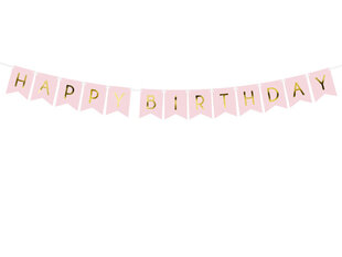 Girlianda Happy Birthday, šviesiai rožinė, 15x175 cm, 1 dėž/50 pak (1 pak/1 vnt) kaina ir informacija | Dekoracijos šventėms | pigu.lt