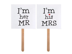 Аксессуары для фотосессии I'm his MRS/I'm her MR, 9x9 см (1 упаковка/ 2 шт) цена и информация | Праздничные декорации | pigu.lt