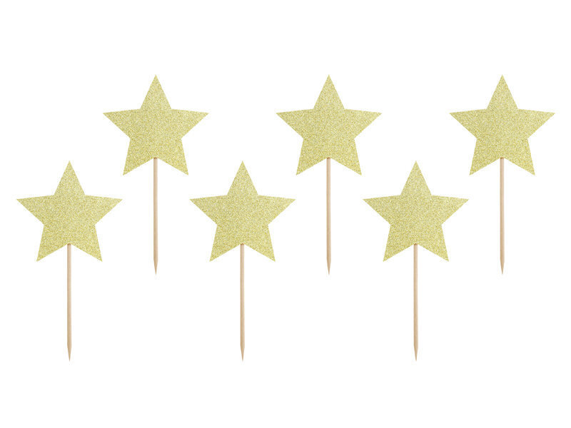 Smeigtukai-dekoracijos Stars Gold 11,5 cm (1 pak/ 6 vnt) kaina ir informacija | Vienkartiniai indai šventėms | pigu.lt