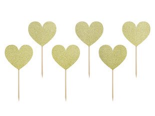 Smeigtukai-dekoracijos Sweet Love Hearts gold, 11 cm (1 pak/6 vnt) kaina ir informacija | Vienkartiniai indai šventėms | pigu.lt