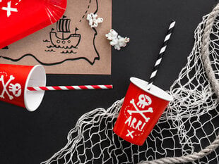 Vienkartiniai popieriniai puodeliai Pirates Party, raudoni, 220 ml, 1 pak/6 vnt kaina ir informacija | Vienkartiniai indai šventėms | pigu.lt