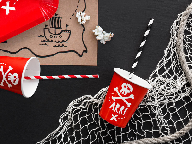 Vienkartiniai popieriniai puodeliai Pirates Party, raudoni, 220 ml, 1 pak/6 vnt цена и информация | Vienkartiniai indai šventėms | pigu.lt
