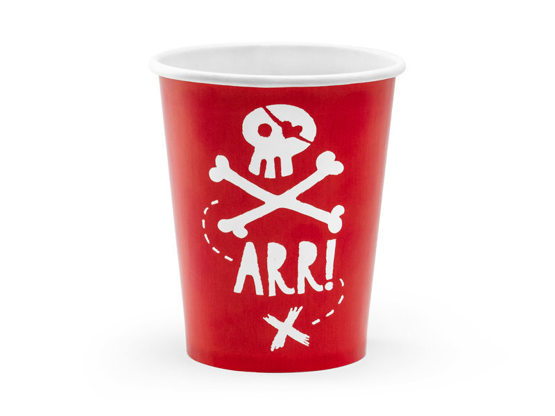 Vienkartiniai popieriniai puodeliai Pirates Party, raudoni, 220 ml, 1 pak/6 vnt цена и информация | Vienkartiniai indai šventėms | pigu.lt