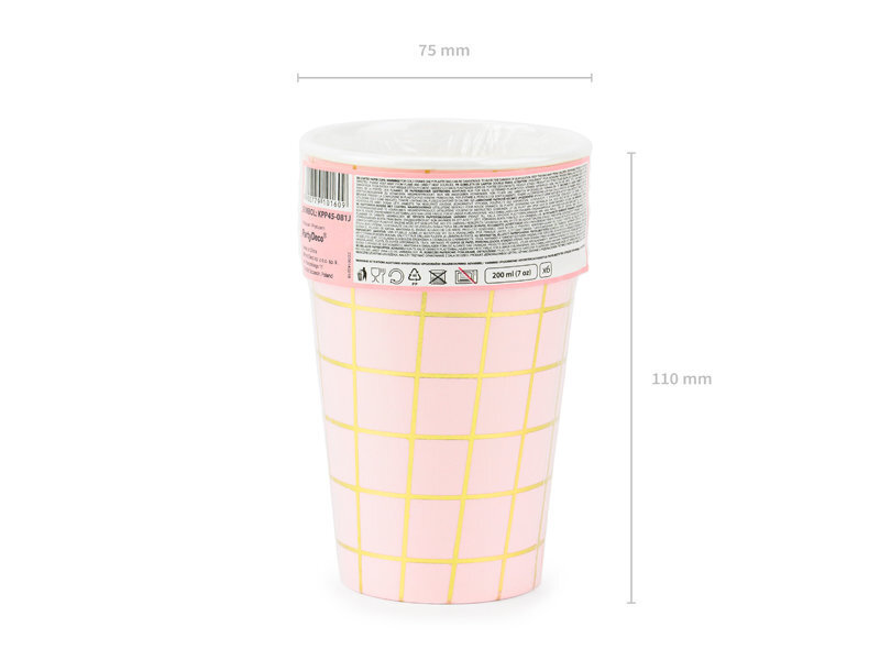 Popieriniai vienkartiniai puodeliai Grid Light Pink 200 ml (1 pak / 6 vnt) kaina ir informacija | Vienkartiniai indai šventėms | pigu.lt