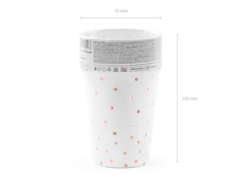 Popierinai puodeliai Polka Dots, 260 ml (1 pak / 6 vnt.), Balti kaina ir informacija | Vienkartiniai indai šventėms | pigu.lt