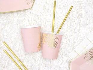 Popieriniai vienkartiniai puodeliai Leaves Light Pink 220 ml (1 pak/ 6 vnt) kaina ir informacija | Vienkartiniai indai šventėms | pigu.lt