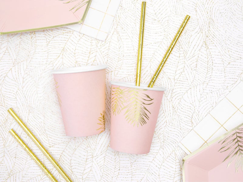 Popieriniai vienkartiniai puodeliai Leaves Light Pink 220 ml (1 pak/ 6 vnt) цена и информация | Vienkartiniai indai šventėms | pigu.lt