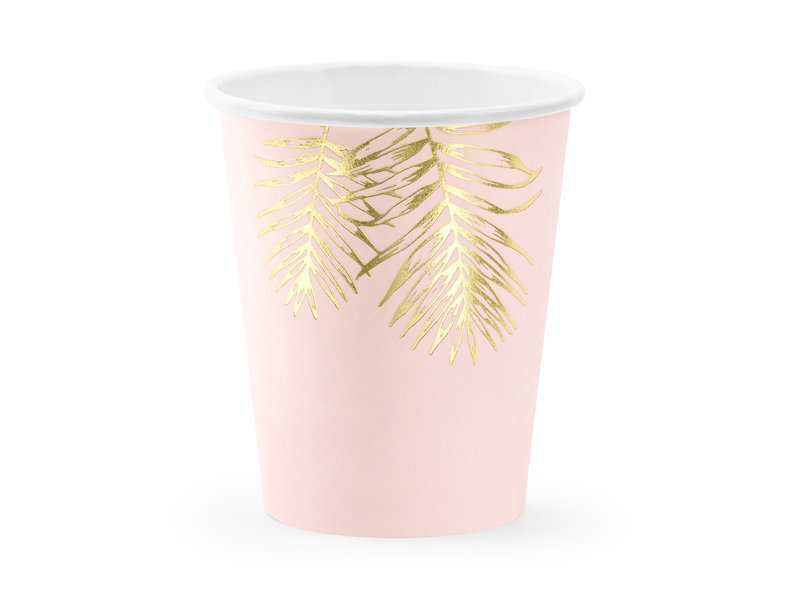 Popieriniai vienkartiniai puodeliai Leaves Light Pink 220 ml (1 pak/ 6 vnt) kaina ir informacija | Vienkartiniai indai šventėms | pigu.lt