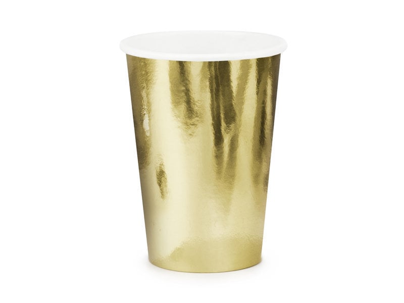 Popieriniai vienkartiniai puodeliai Gold 220 ml (1 pak / 6 vnt) цена и информация | Vienkartiniai indai šventėms | pigu.lt