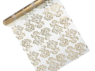 Staltiesė, balta/auksinė, 0.36x9 m kaina ir informacija | Staltiesės, servetėlės | pigu.lt