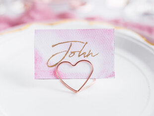 Vardo kortelės laikiklis Hearts, rožinio aukso spalvos, 2.5 cm (1 pak/ 10 vnt) kaina ir informacija | Dekoracijos šventėms | pigu.lt