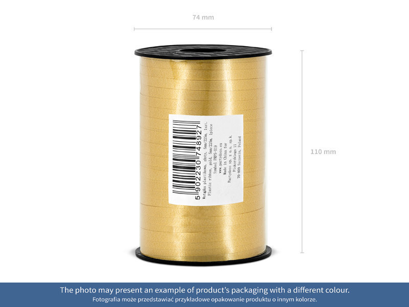 Plastikinė dovanų pakavimo juosta, auksinė, 5mm/225m kaina ir informacija | Dovanų pakavimo priemonės | pigu.lt