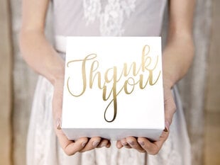 Dekoratyvinė dėžutė skanėstams Thank you Gold 14x8,5x14 cm (1 pak/ 10 vnt) kaina ir informacija | Vienkartiniai indai šventėms | pigu.lt