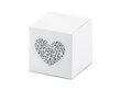 Dekoratyvinės dėžutės skanėstams Heart, baltos su ornamentais dekoruota širdele, 5x5x5 cm, 1 dėž/50 pak (1 pak/10 vnt)