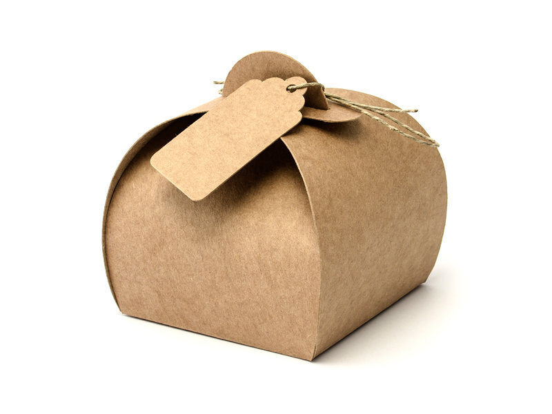 Dekoratyvinės dėžutės skanėstams,rudos su pritvirtinta etikete, 6x6x5,5 cm, 1 dėž/50 pak (1 pak/10 vnt) kaina ir informacija | Vienkartiniai indai šventėms | pigu.lt