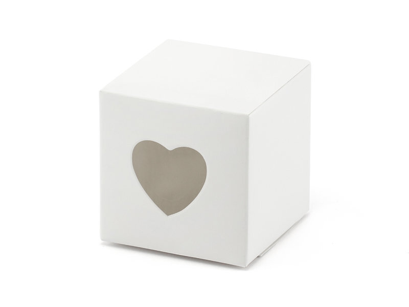 Dekoratyvinės dėžutės skanėstams Heart, baltos su iškirpta širdele, 5x5x5 cm, 1 pak/10 vnt kaina ir informacija | Vienkartiniai indai šventėms | pigu.lt