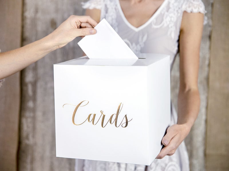 Vestuvinė palinkėjimų dėžutė Cards gold 24x24x24cm kaina ir informacija | Dekoracijos šventėms | pigu.lt