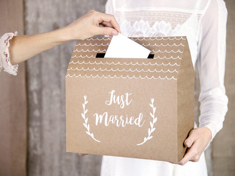 Vestuvinė palinkėjimų dėžutė Just Married Kraft 30x30,5x16,5 cm kaina