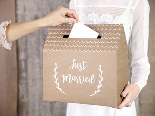 Vestuvinė palinkėjimų dėžutė Just Married Kraft 30x30,5x16,5 cm (1 dėž/ 60 vnt) kaina ir informacija | Dekoracijos šventėms | pigu.lt