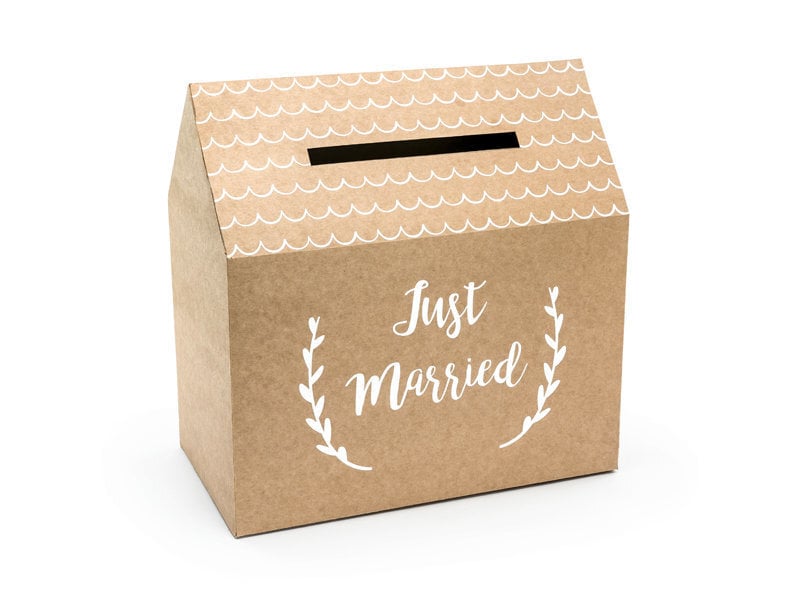 Vestuvinė palinkėjimų dėžutė Just Married Kraft 30x30,5x16,5 cm (1 dėž/ 60 vnt) kaina ir informacija | Dekoracijos šventėms | pigu.lt