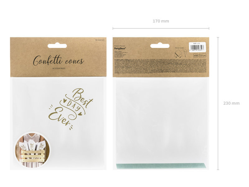 Kūginės formelės konfeti barstymui, baltos ir aukso spalvos, 16 cm, 1 pak/10 vnt internetu