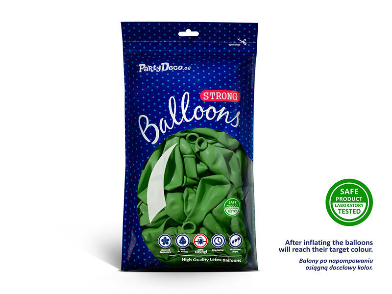 Stiprūs balionai 23 cm Pastel Bright, žali, 100 vnt. kaina ir informacija | Balionai | pigu.lt