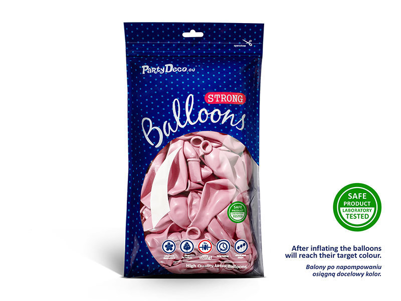 Stiprūs balionai 27 cm Metallic Candy, rožiniai, 100 vnt. kaina
