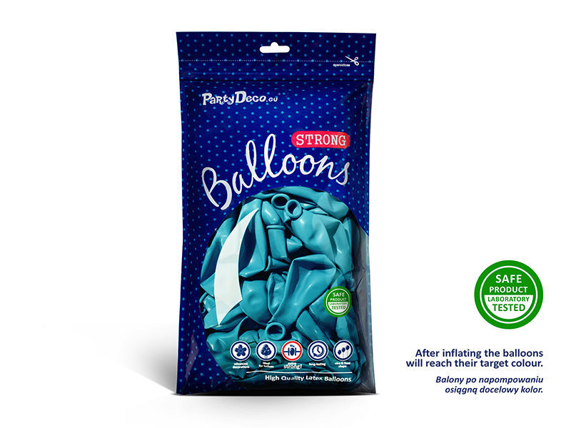 Stiprūs balionai 27 cm Metallic Caribbean, mėlyni, 10 vnt. цена и информация | Balionai | pigu.lt