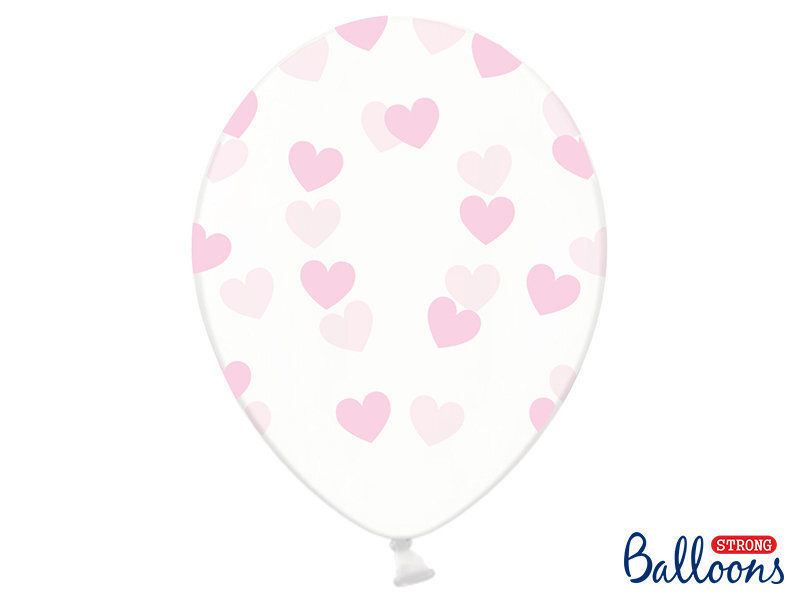 Balionai 30 cm Hearts, skaidrūs, 6 vnt. kaina ir informacija | Balionai | pigu.lt