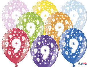 Воздушные шары 30 см 9th Birthday Metallic, разноцветные, 6 шт. цена и информация | Шарики | pigu.lt