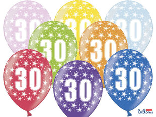 Balionai 30 cm 30th Birthday Metallic, įvairių spalvų, 50 vnt. kaina ir informacija | Balionai | pigu.lt