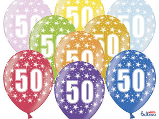 Balionai 30 cm 50th Birthday Metallic, įvairių spalvų, 6 vnt. kaina ir informacija | Balionai | pigu.lt
