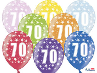 Balionai 30 cm 70th Birthday Metallic, įvairių spalvų, 50 vnt. kaina ir informacija | Balionai | pigu.lt