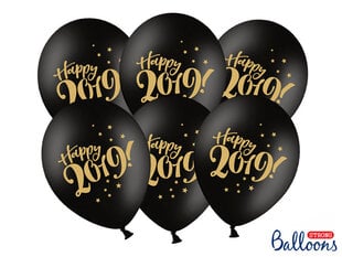 Balionai 30 cm Happy 2019! Pastel, juodi, 6 vnt. цена и информация | Шарики | pigu.lt