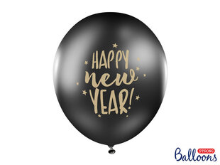 Balionai 30 cm Happy New Year Pastel, juodi, 50 vnt. цена и информация | Шарики | pigu.lt