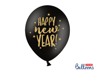Balionai 30 cm Happy New Year Pastel, juodi, 6 vnt. kaina ir informacija | Balionai | pigu.lt