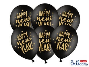 Balionai 30 cm Happy New Year Pastel, juodi, 6 vnt. kaina ir informacija | Balionai | pigu.lt
