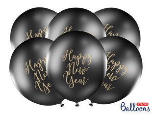 Balionai 30 cm Happy New Year Pastel, juodi, 50 vnt. kaina ir informacija | Balionai | pigu.lt