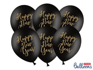 Balionai 30 cm Happy New Year Pastel, juodi, 6 vnt. цена и информация | Шарики | pigu.lt