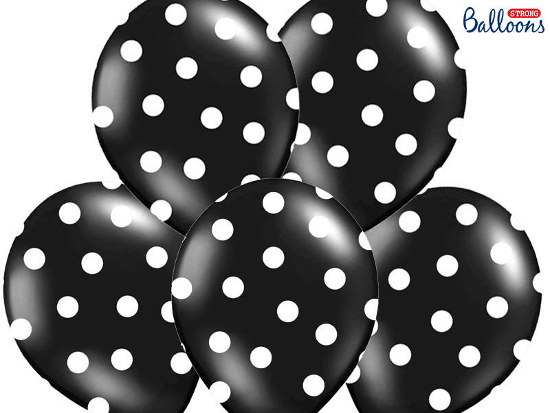 Balionai 30 cm Dots Pastel, juodi, 6 vnt. kaina ir informacija | Balionai | pigu.lt